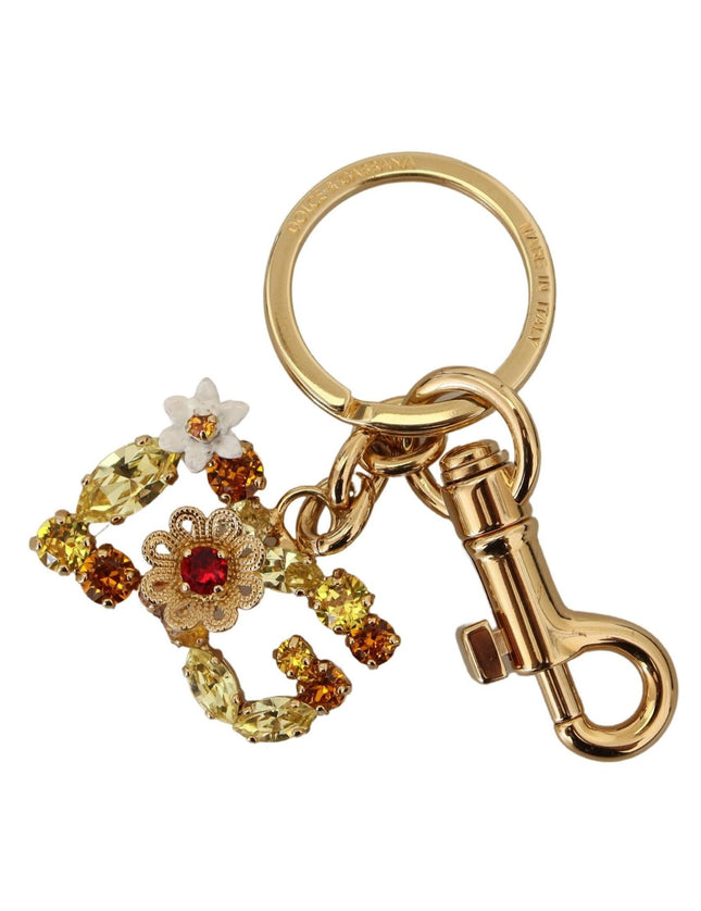 Dolce & Gabbana Gold Tone Brass Logo Crystals Keychain Accessory Keyring - Ellie Belle