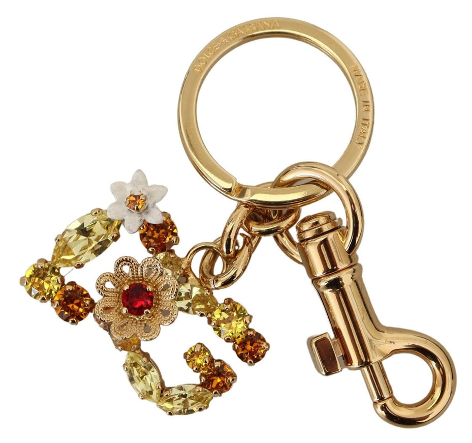 Dolce & Gabbana Gold Tone Brass Logo Crystals Keychain Accessory Keyring - Ellie Belle