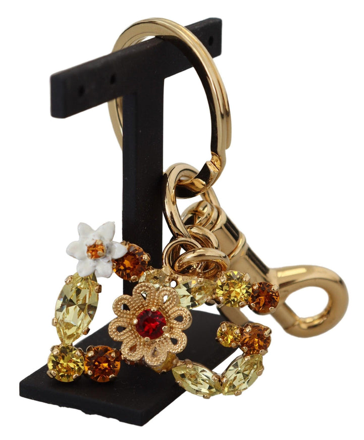 Dolce & Gabbana Gold Tone Brass Logo Crystals Keychain Accessory Keyring - Ellie Belle