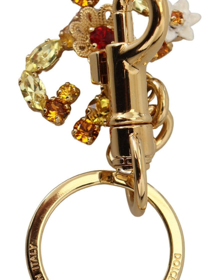 Dolce & Gabbana Gold Tone Brass Logo Crystals Keychain Accessory Keyring - Ellie Belle