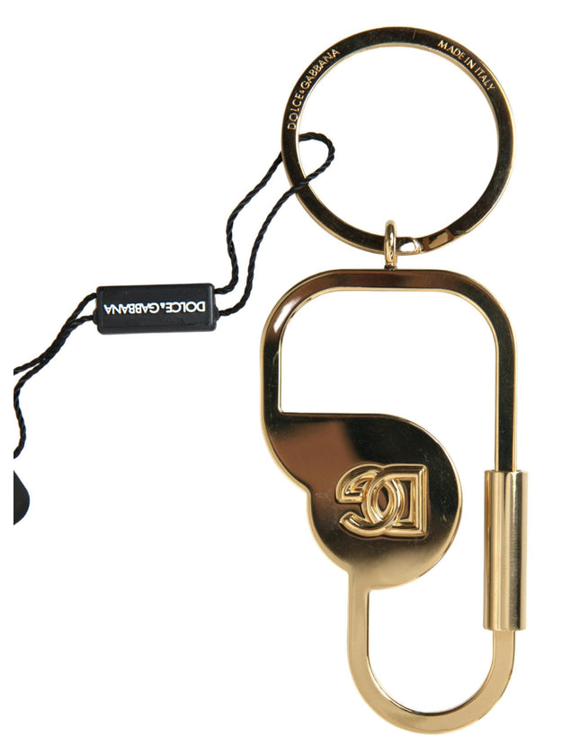 Dolce & Gabbana Gold Tone Brass Metal DG Logo Engraved Keyring Keychain - Ellie Belle