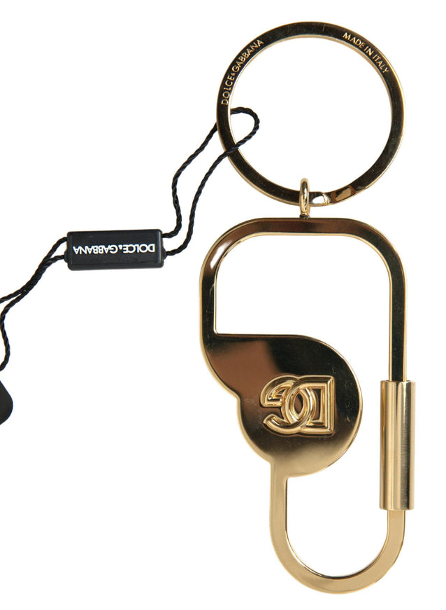 Dolce & Gabbana Gold Tone Brass Metal DG Logo Engraved Keyring Keychain - Ellie Belle