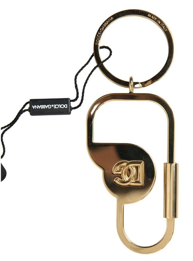 Dolce & Gabbana Gold Tone Brass Metal DG Logo Engraved Keyring Keychain - Ellie Belle