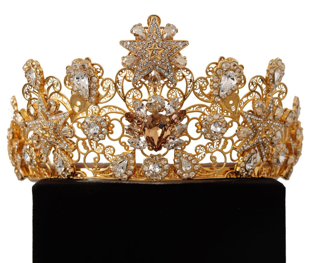 Dolce & Gabbana Gold Tone Brass Star Clear Crystal Crown Diadem Tiara - Ellie Belle