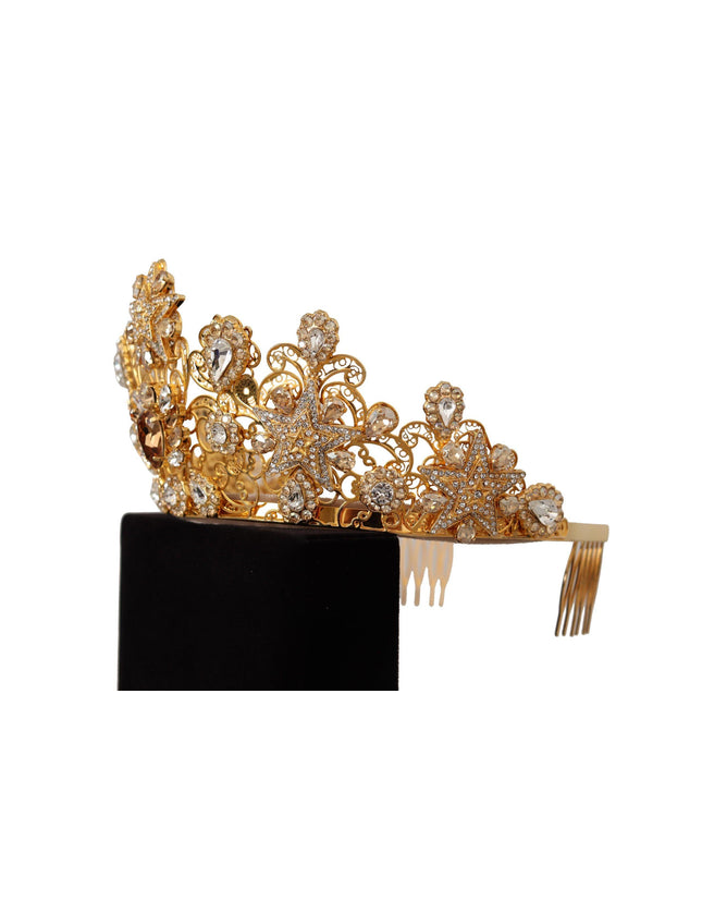 Dolce & Gabbana Gold Tone Brass Star Clear Crystal Crown Diadem Tiara - Ellie Belle