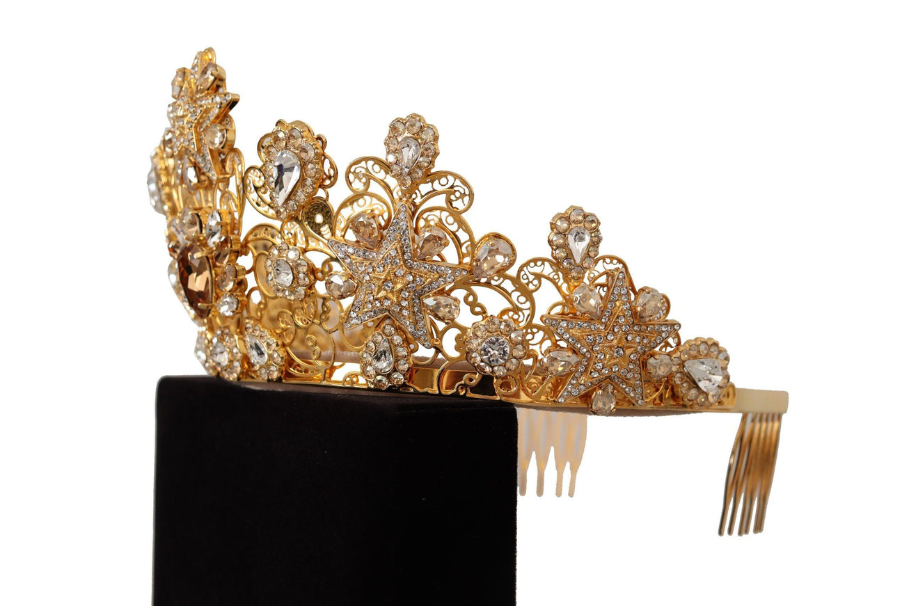 Dolce & Gabbana Gold Tone Brass Star Clear Crystal Crown Diadem Tiara - Ellie Belle