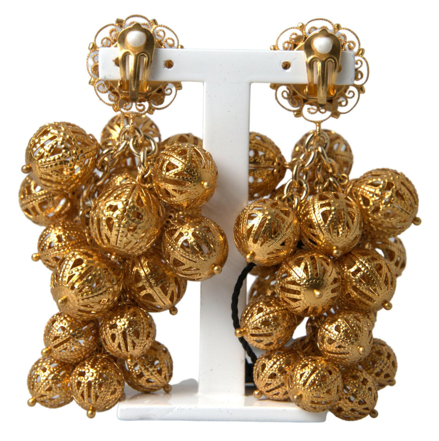 Dolce & Gabbana Gold Tone Brass White Flowers Filigree Grape Earrings - Ellie Belle