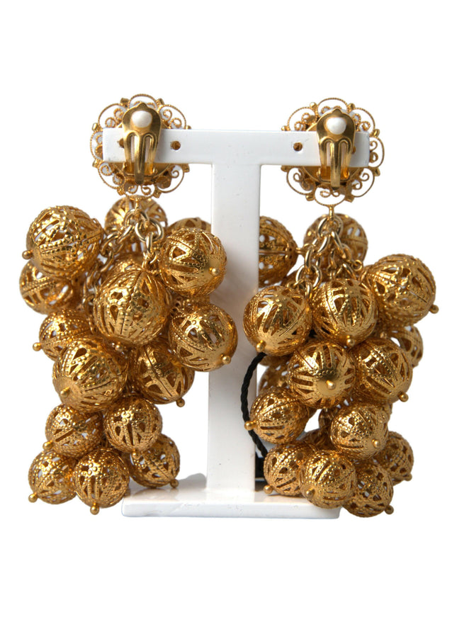 Dolce & Gabbana Gold Tone Brass White Flowers Filigree Grape Earrings - Ellie Belle