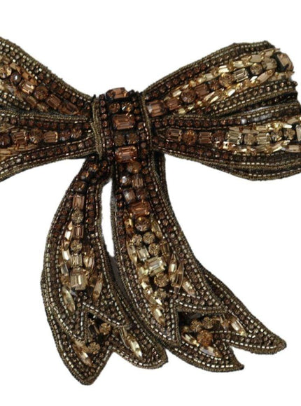 Dolce & Gabbana Gold Tone Silk Rhinestone Embellished Women Bowtie