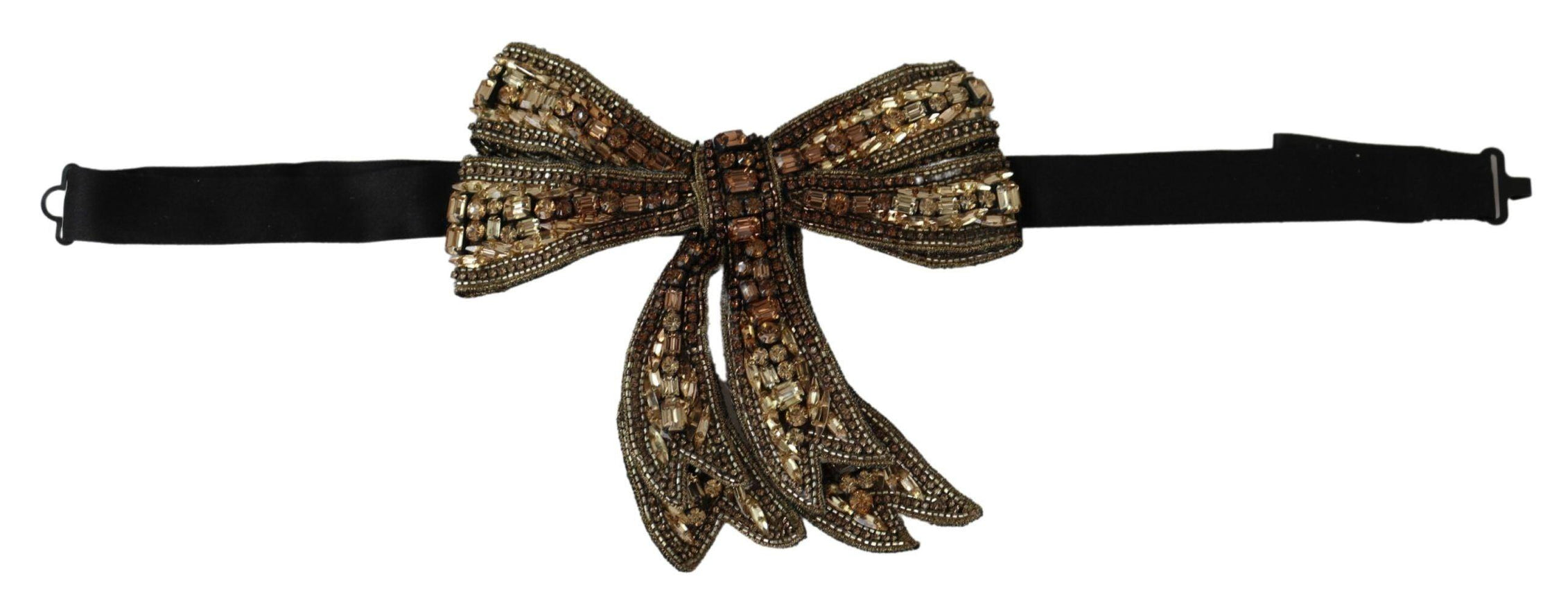 Dolce & Gabbana Gold Tone Silk Rhinestone Embellished Women Bowtie - Ellie Belle