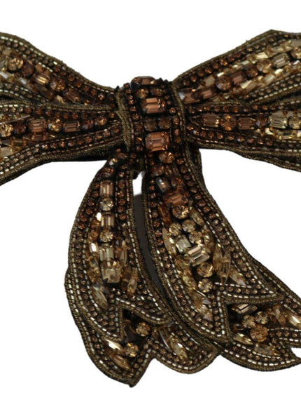 Dolce & Gabbana Gold Tone Silk Rhinestone Embellished Women Bowtie