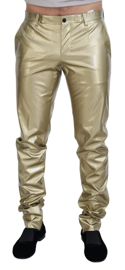 Dolce & Gabbana Gold Viscose Shining Casual Men Pants - Ellie Belle