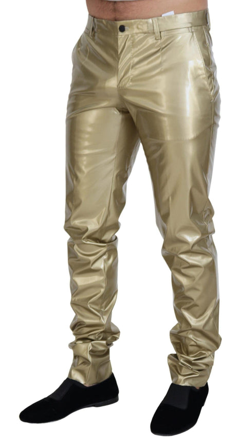 Dolce & Gabbana Gold Viscose Shining Casual Men Pants - Ellie Belle