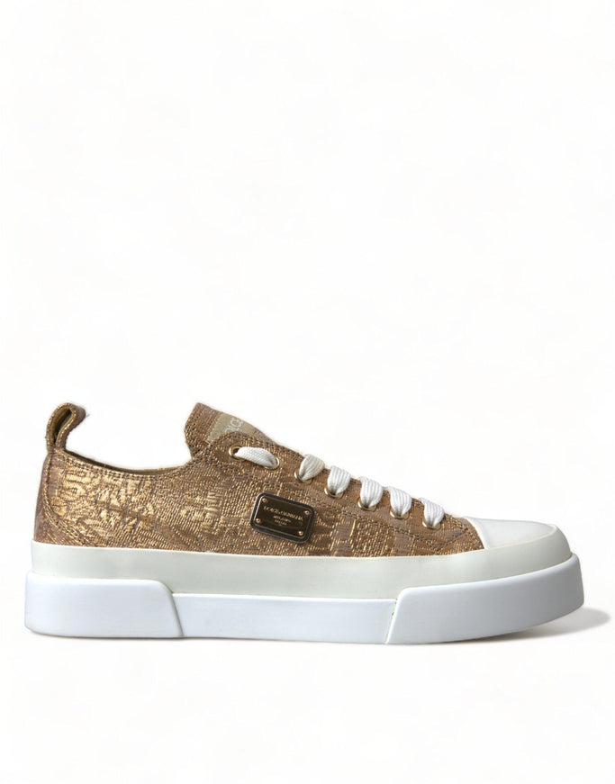 Dolce & Gabbana Gold White Brocade Low Top Sneakers Women Shoes - Ellie Belle