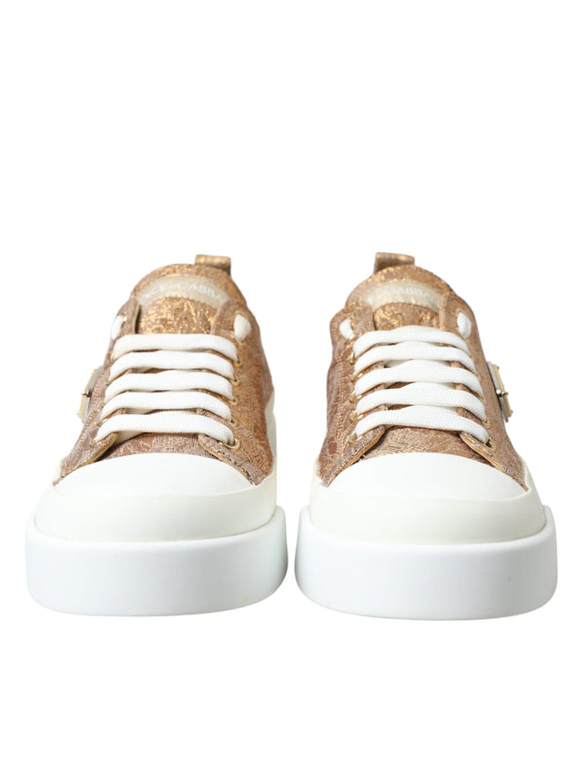 Dolce & Gabbana Gold White Brocade Low Top Sneakers Women Shoes - Ellie Belle