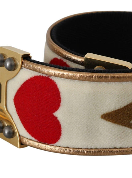 Dolce & Gabbana Gold White Textile Leather AMORE Shoulder Strap