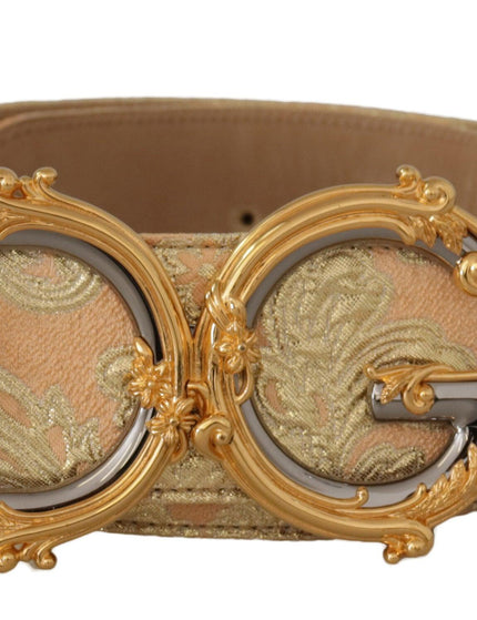 Dolce & Gabbana Gold Wide Waist Jacquard Baroque DG Logo Buckle Belt - Ellie Belle