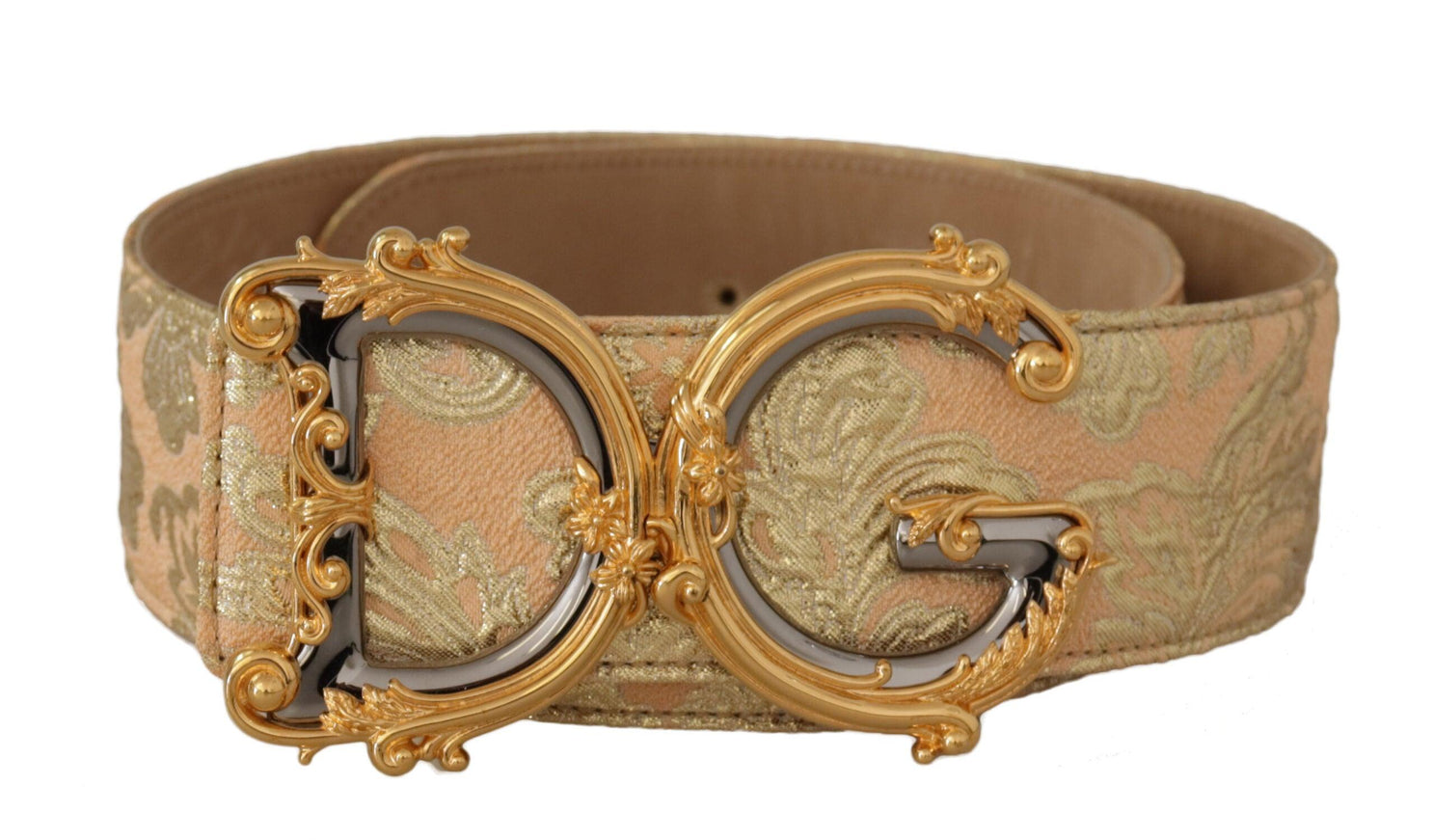 Dolce & Gabbana Gold Wide Waist Jacquard Baroque DG Logo Buckle Belt - Ellie Belle