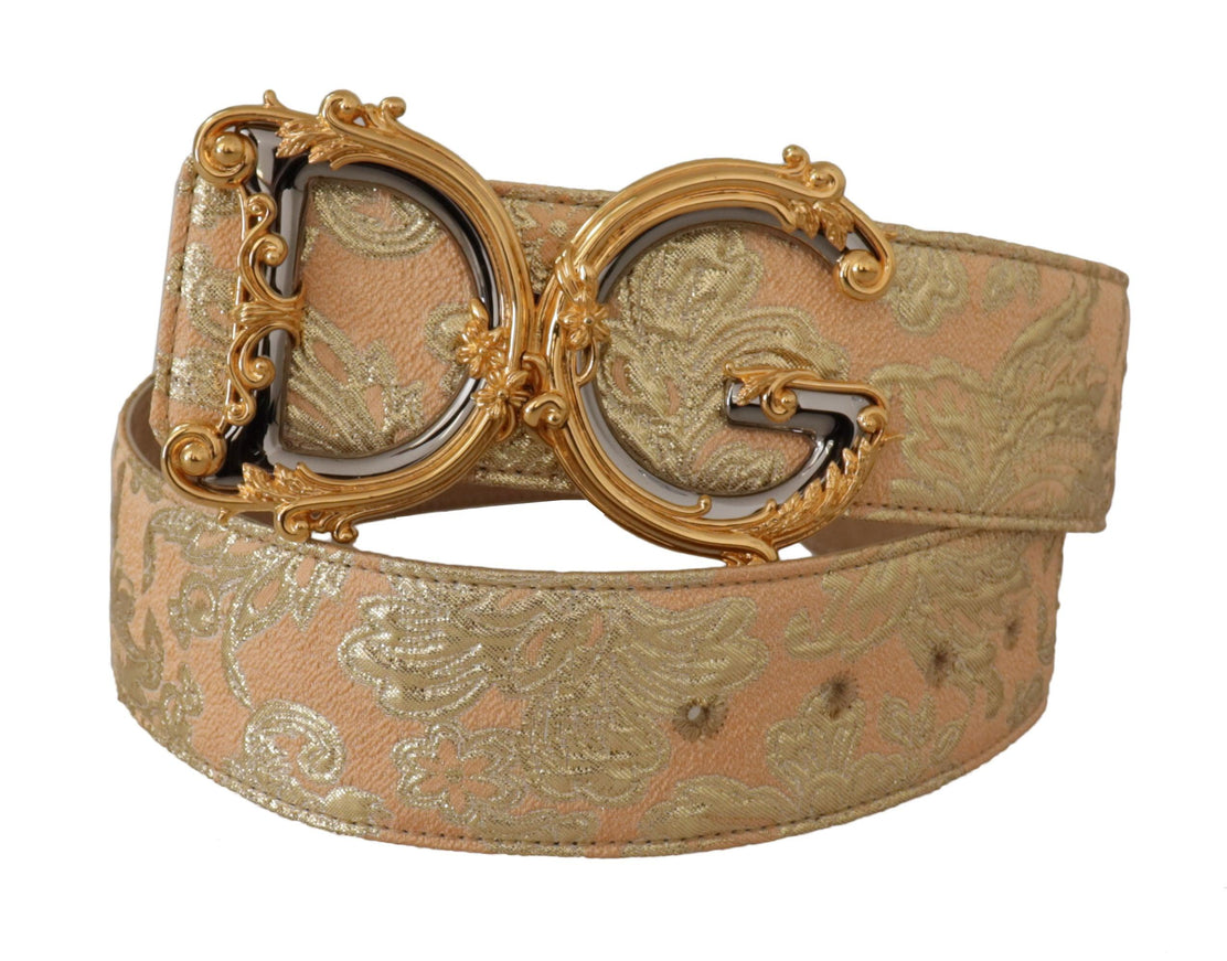 Dolce & Gabbana Gold Wide Waist Jacquard Baroque DG Logo Buckle Belt - Ellie Belle