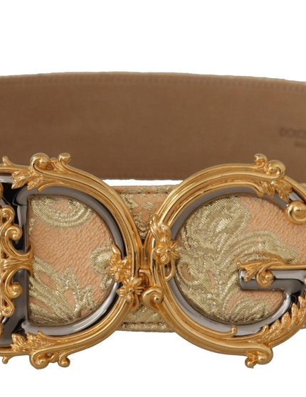 Dolce & Gabbana Gold Wide Waist Jacquard Baroque DG Logo Buckle Belt - Ellie Belle