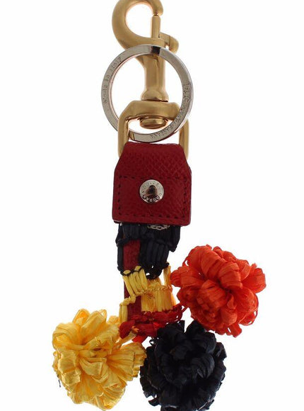Dolce & Gabbana Gold Yellow Raffia Leather Clasp Finder Chain Keyring