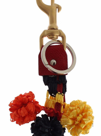 Dolce & Gabbana Gold Yellow Raffia Leather Clasp Finder Chain Keyring