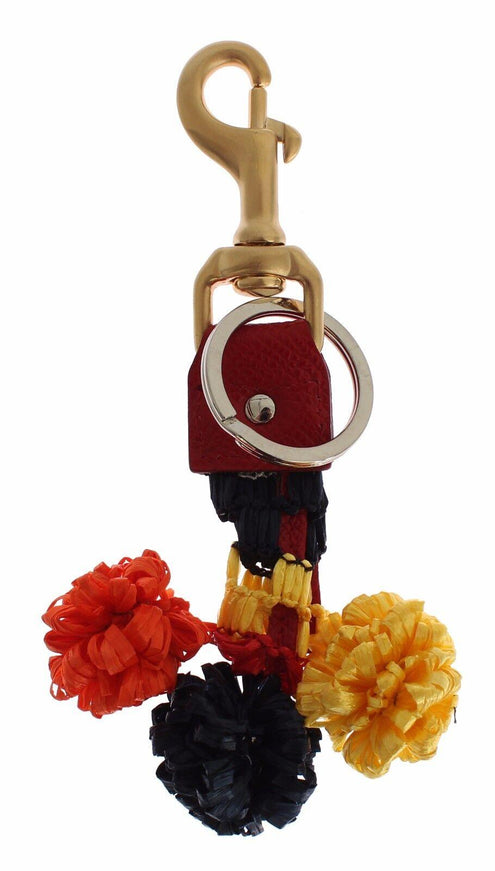 Dolce & Gabbana Gold Yellow Raffia Leather Clasp Finder Chain Keyring - Ellie Belle