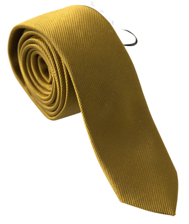 Dolce & Gabbana Gold Yellow Solid 100% Silk Necktie Men Tie - Ellie Belle