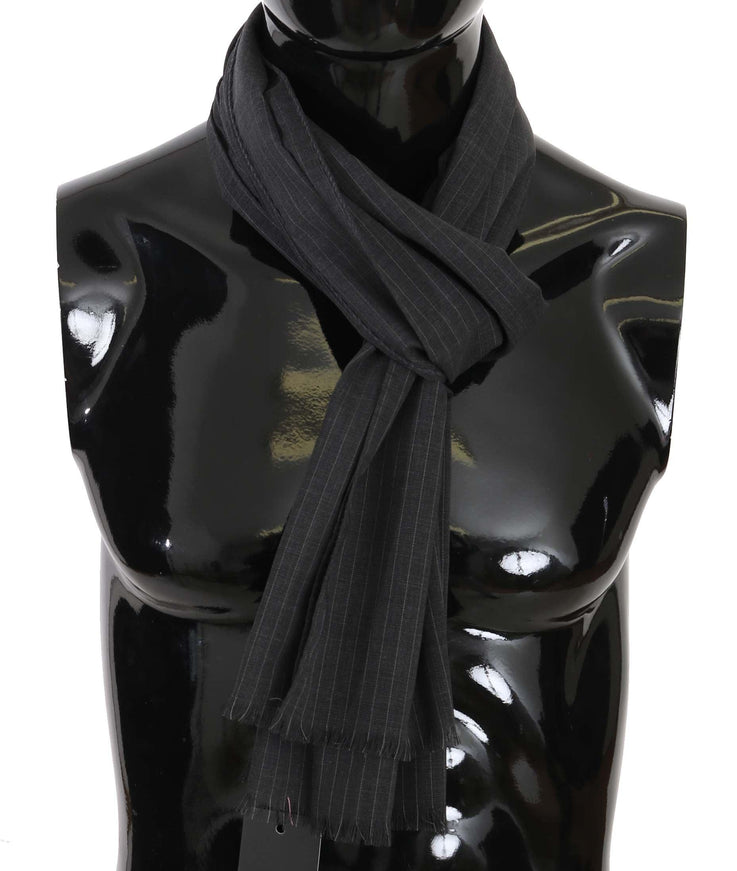 Dolce & Gabbana Gray 100% Wool Striped Pattern Wrap Scarf - Ellie Belle