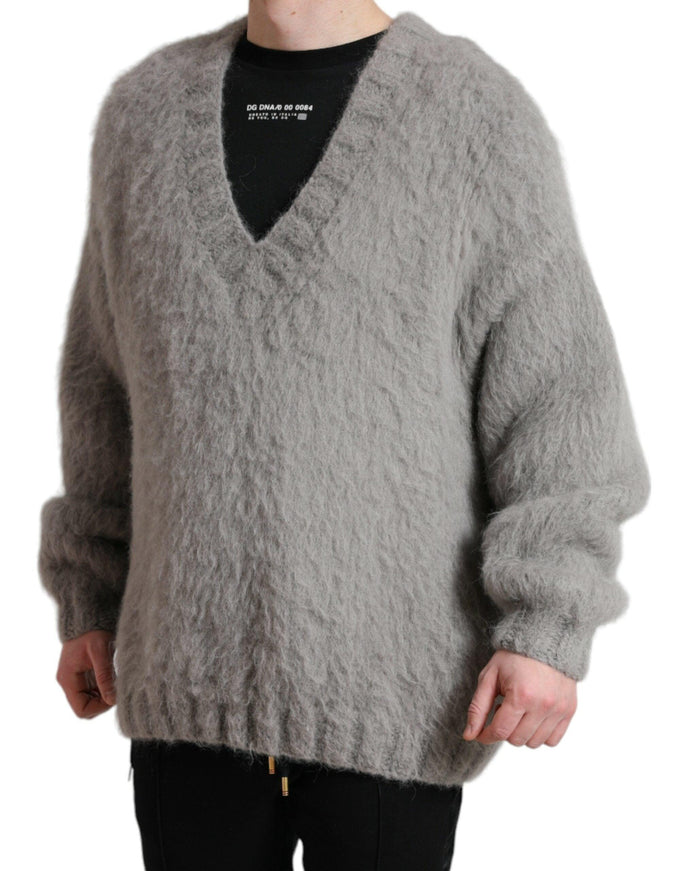 Dolce & Gabbana Gray Alpaca Fur V-neck Men Pullover Sweater - Ellie Belle