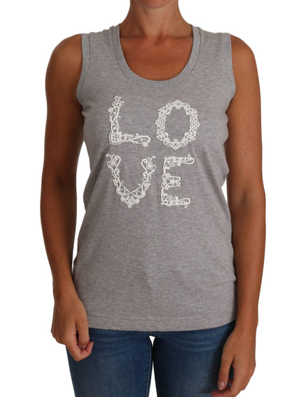 Dolce & Gabbana Gray and white Cami Tank Gray LOVE Cotton Top - Ellie Belle