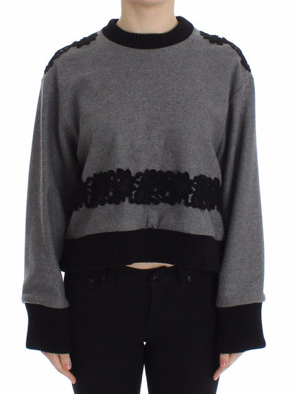 Dolce & Gabbana Gray Black Lace Wool Cashmere Sweater
