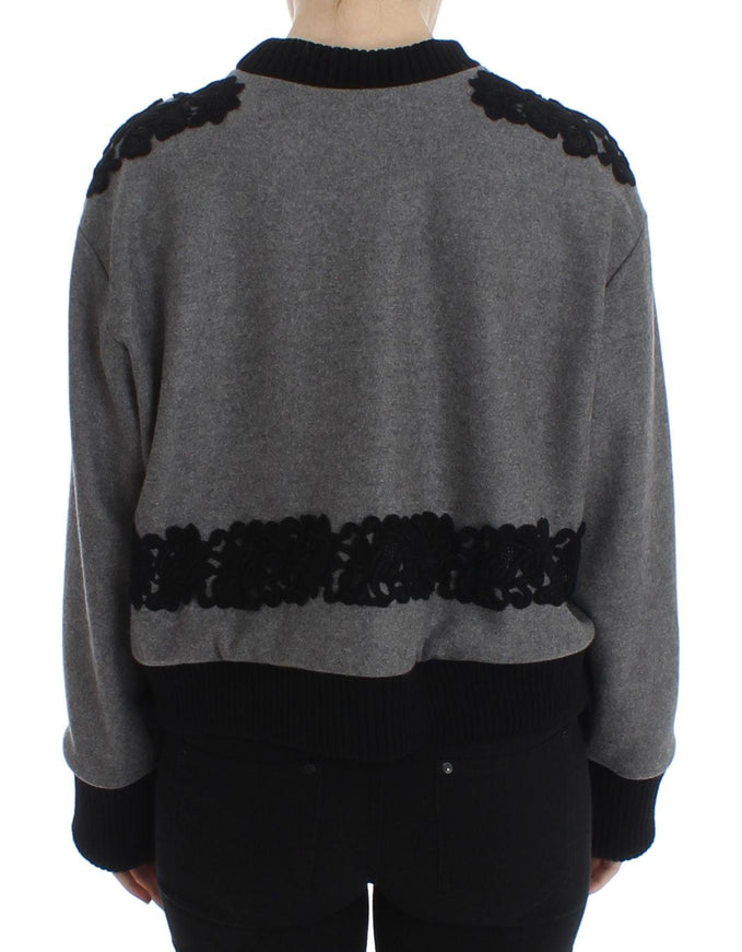 Dolce & Gabbana Gray Black Lace Wool Cashmere Sweater