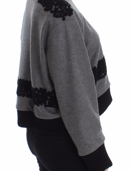 Dolce & Gabbana Gray Black Lace Wool Cashmere Sweater