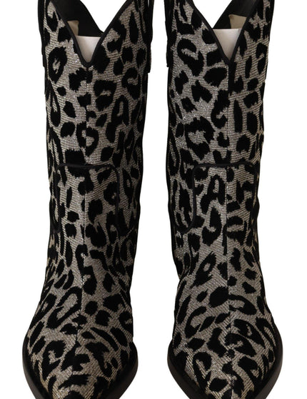 Dolce & Gabbana Gray Black Leopard Cowboy Boots Shoes - Ellie Belle