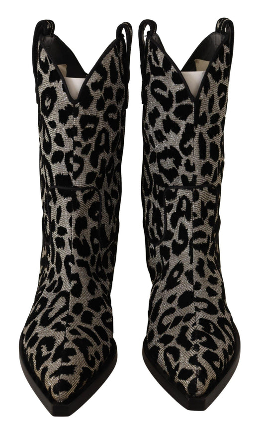 Dolce & Gabbana Gray Black Leopard Cowboy Boots Shoes - Ellie Belle