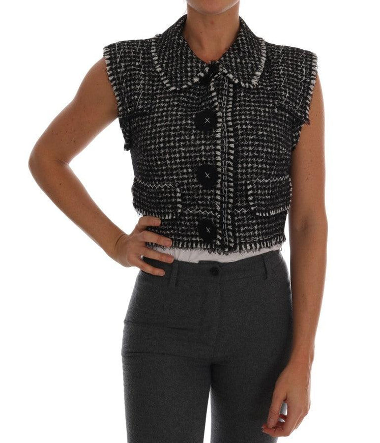 Dolce & Gabbana Gray Black Tweed Vest Jacket