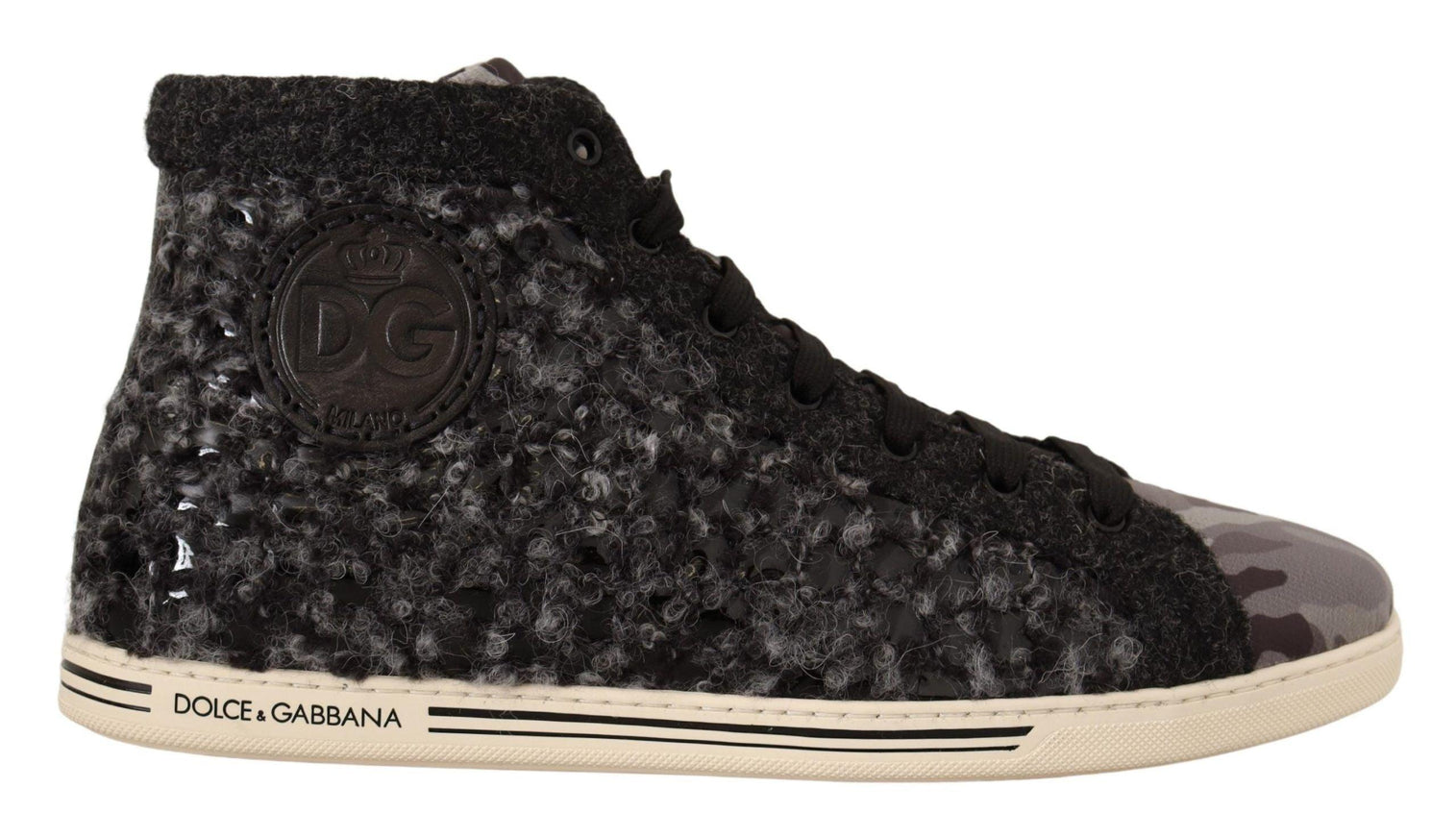 Dolce & Gabbana Gray Black Wool Cotton High Top Sneakers - Ellie Belle