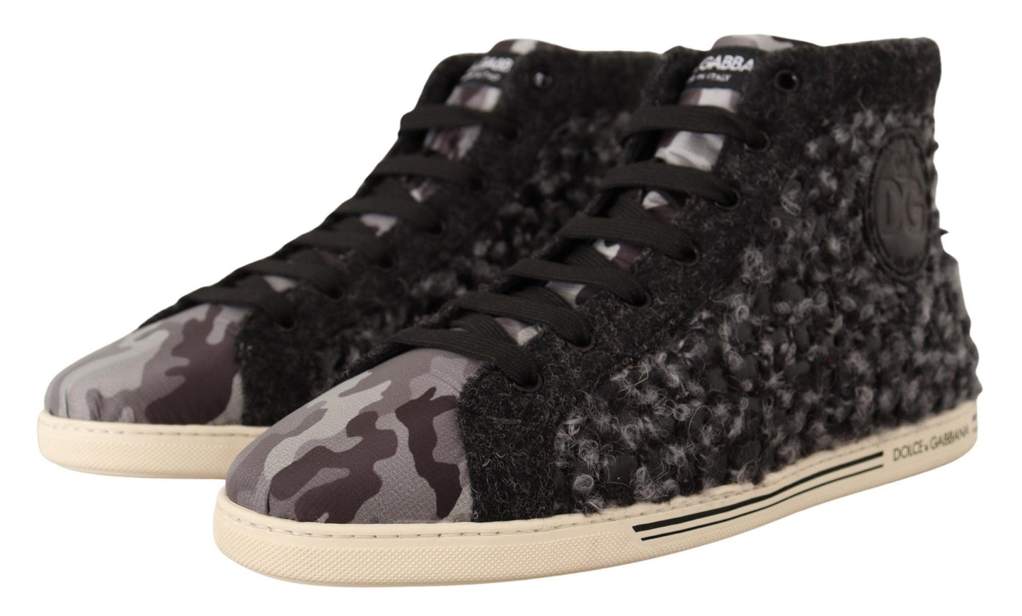 Dolce & Gabbana Gray Black Wool Cotton High Top Sneakers - Ellie Belle