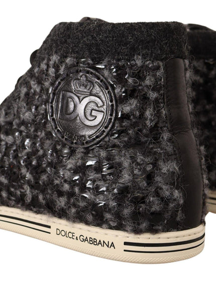 Dolce & Gabbana Gray Black Wool Cotton High Top Sneakers - Ellie Belle