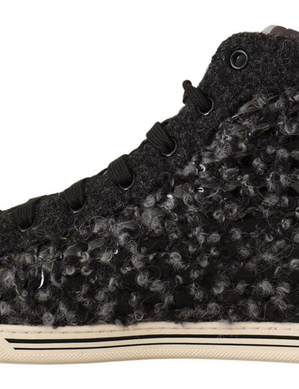 Dolce & Gabbana Gray Black Wool Cotton High Top Sneakers - Ellie Belle
