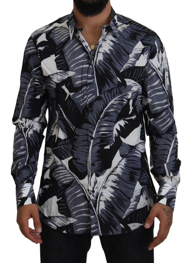 Dolce & Gabbana Gray Blue Banana Leaf Slim Fit Shirt - Ellie Belle