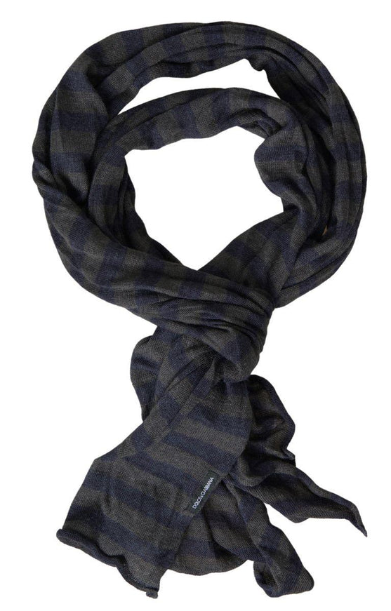 Dolce & Gabbana Gray Blue Stripes Acrylic Wrap Shawl Scarf - Ellie Belle