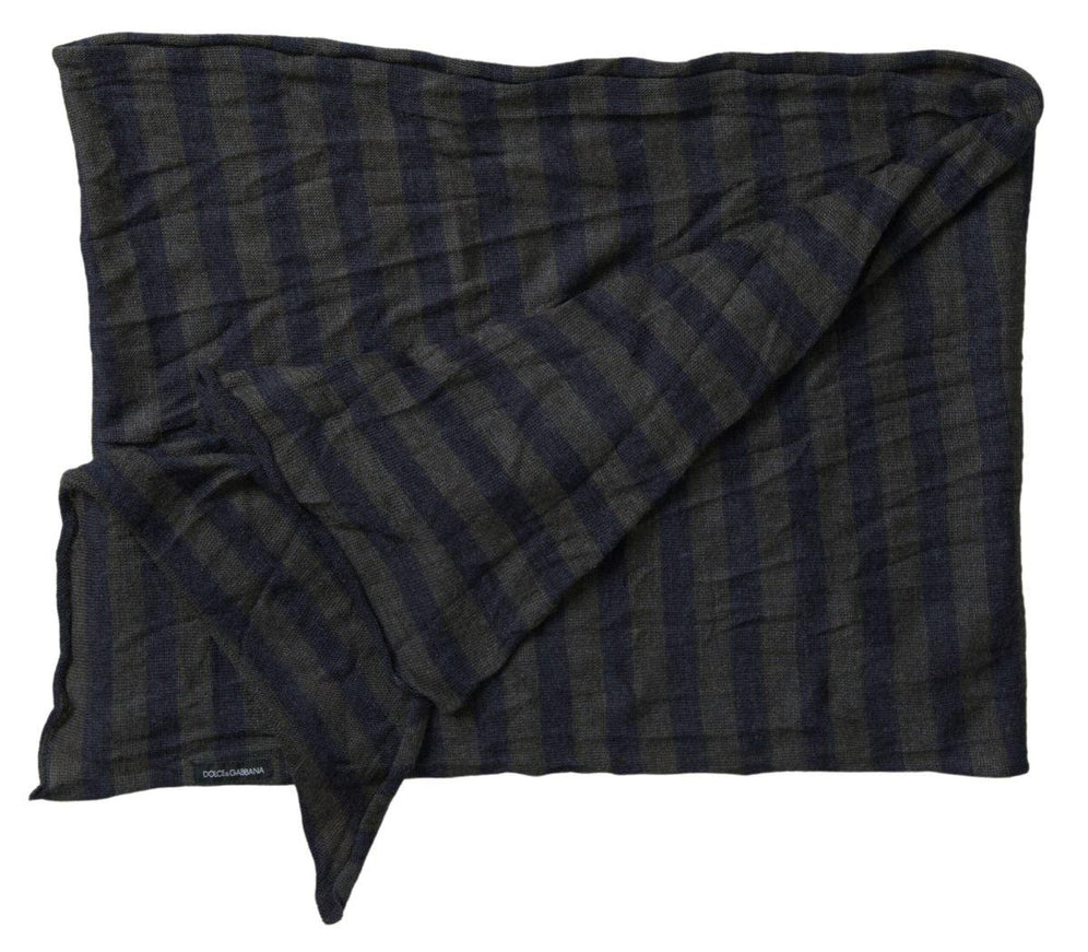 Dolce & Gabbana Gray Blue Stripes Acrylic Wrap Shawl Scarf - Ellie Belle