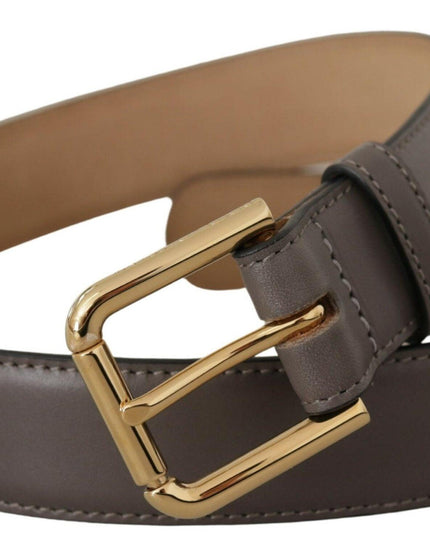 Dolce & Gabbana Gray Calfskin Leather Gold Metal Logo Buckle Belt - Ellie Belle