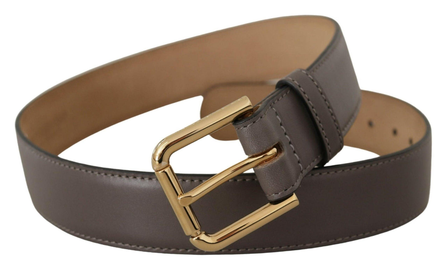 Dolce & Gabbana Gray Calfskin Leather Gold Metal Logo Buckle Belt - Ellie Belle