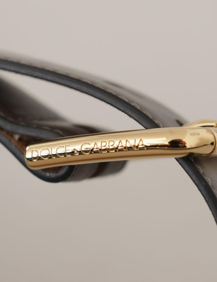 Dolce & Gabbana Gray Calfskin Leather Gold Metal Logo Buckle Belt - Ellie Belle