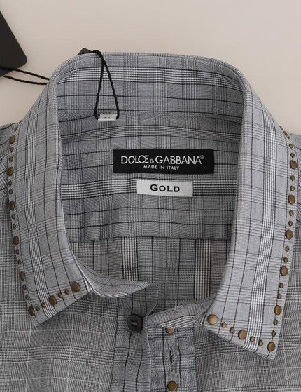 Dolce & Gabbana Gray Check GOLD Cotton Slim Fit Shirt - Ellie Belle