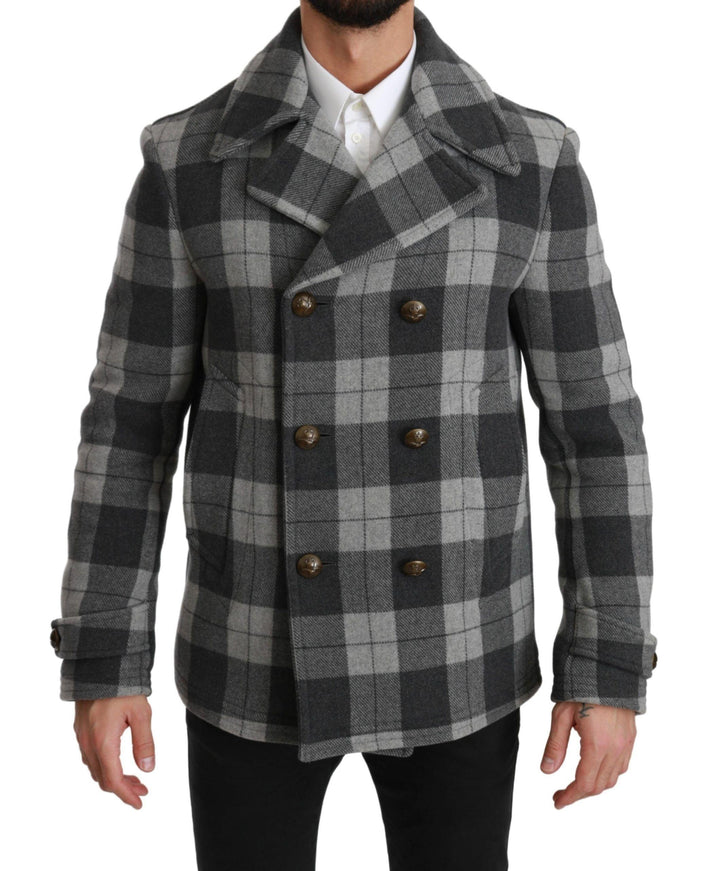 Dolce & Gabbana Gray Check Wool Cashmere Coat Jacket - Ellie Belle