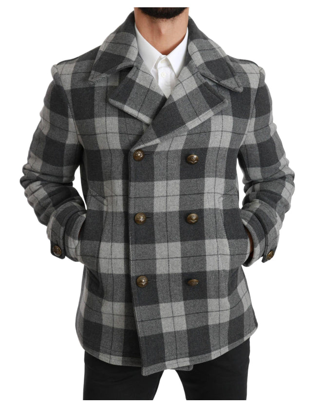 Dolce & Gabbana Gray Check Wool Cashmere Coat Jacket - Ellie Belle